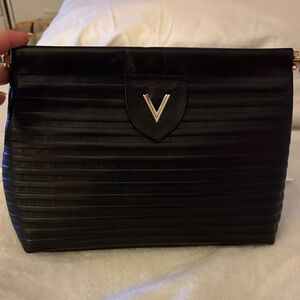 Mario Valentino Black Gold Embossed Leather Clutch